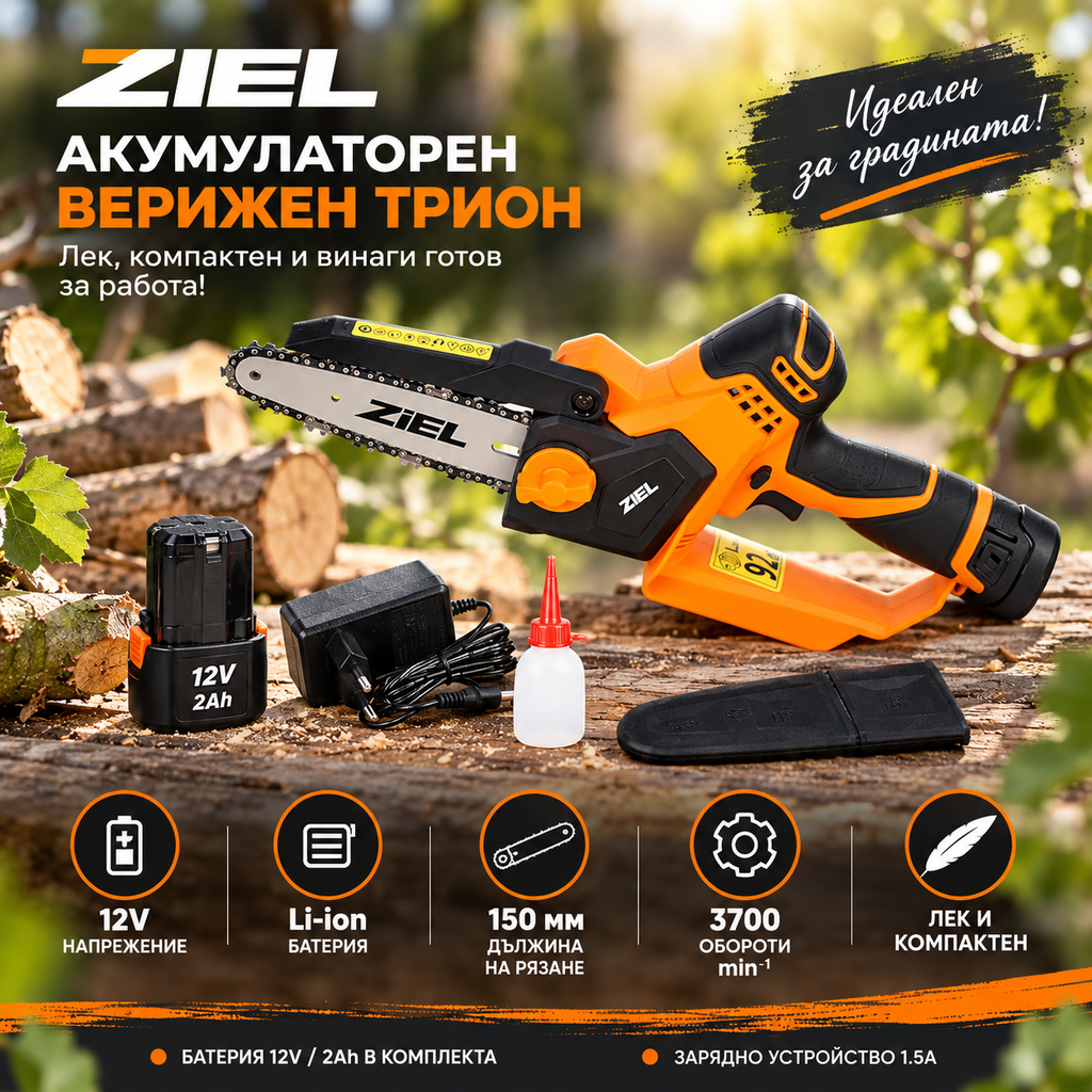Акумулаторен верижен трион Ziel ZL6601 / 12V с батерия и зарядно