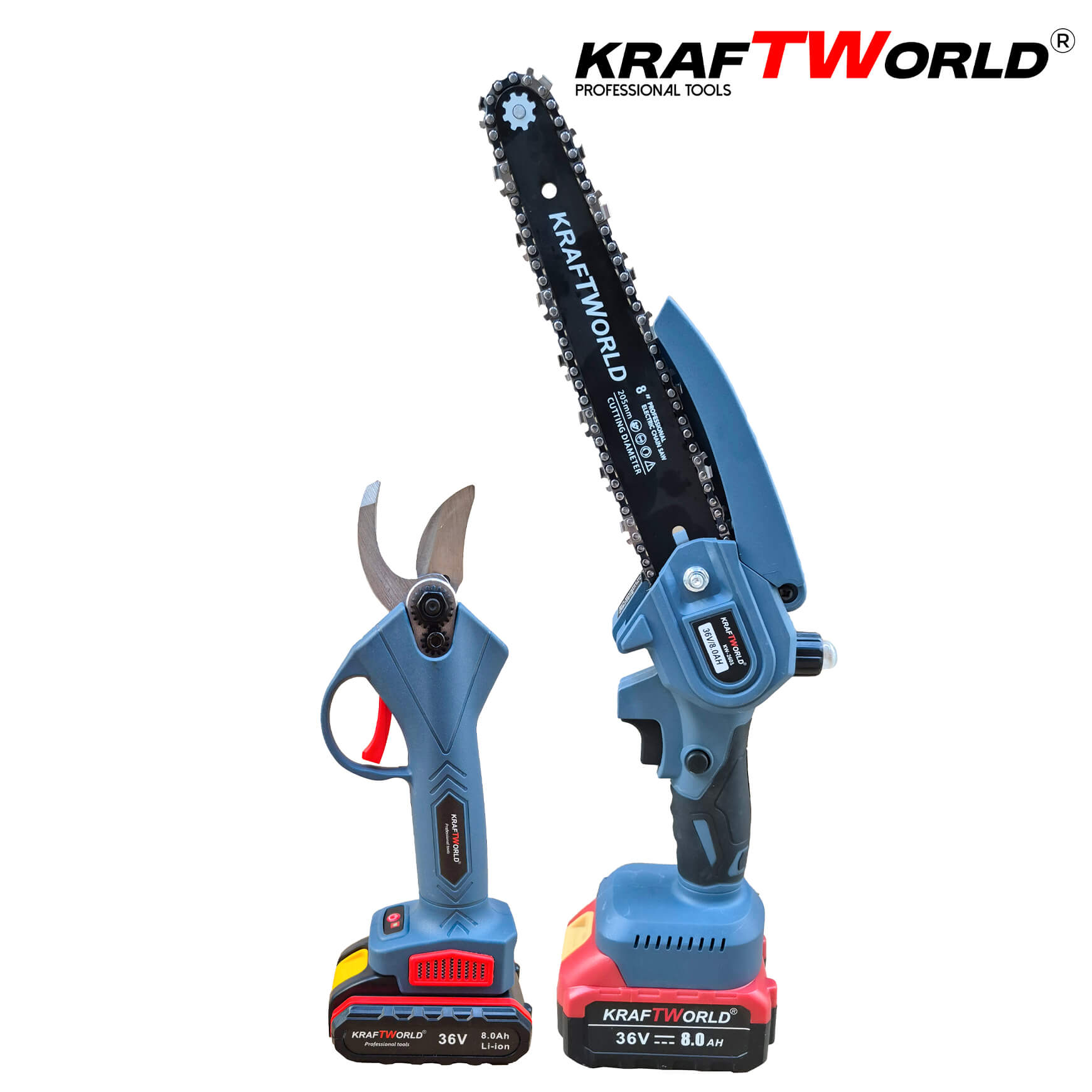 Комплект: Мини Резачка и Лозарска Ножица KraftWorld 36V 8A с 2бр батерии – снимка 2