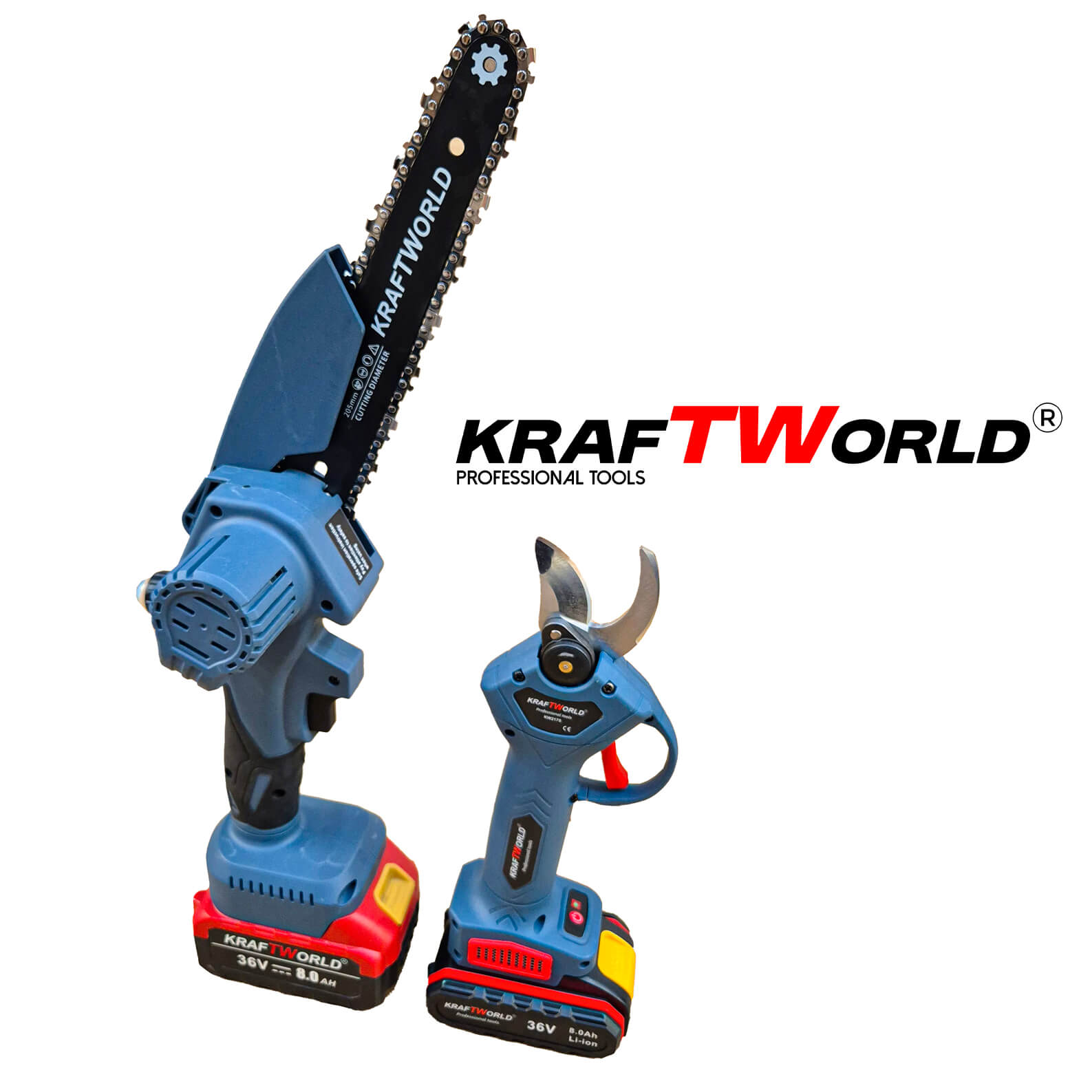 Комплект: Мини Резачка и Лозарска Ножица KraftWorld 36V 8A с 2бр батерии – снимка 4