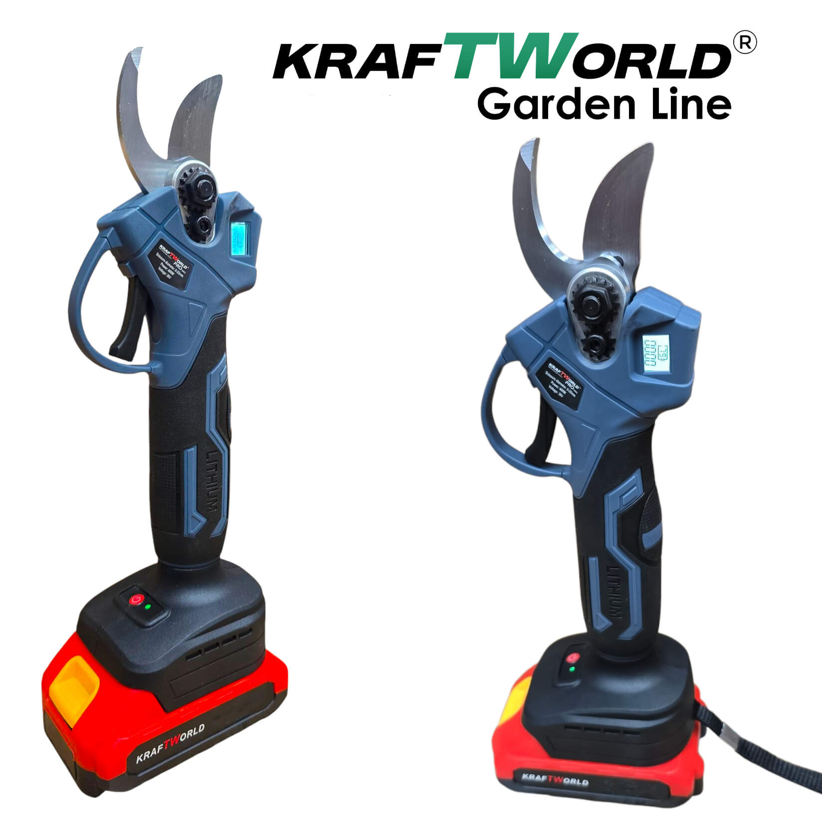 Професионална Акумулаторна Лозарска Ножица с Дисплей и 2 Батерии KraftWorld – снимка 4