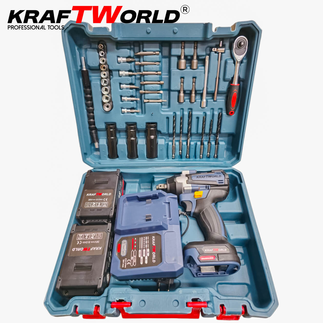 KraftWorld Акумулаторен Ударен Гайковерт 24V 4Ah – 850Nm + Куфар и 35 Части! – снимка 4
