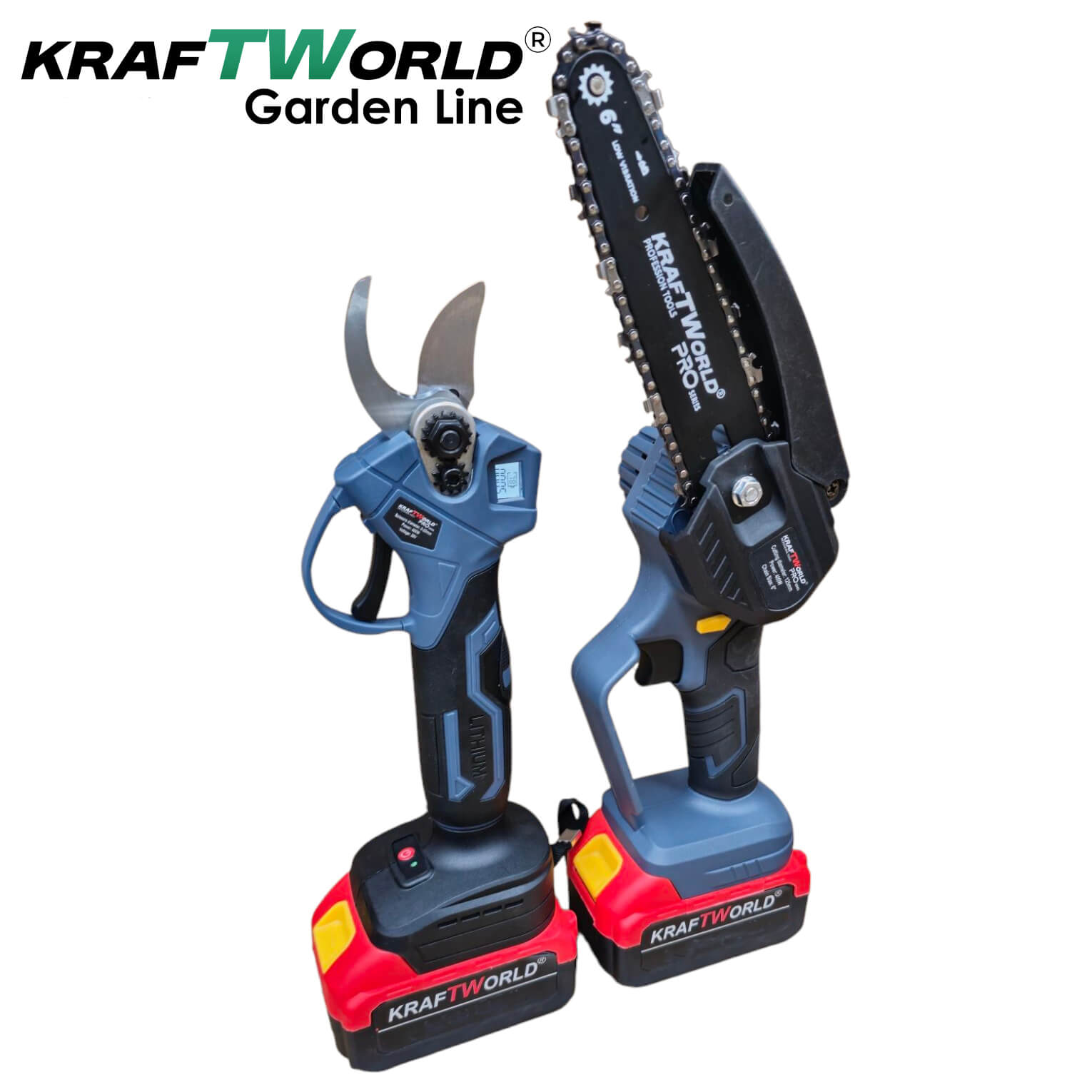 Акумулаторен Комплект 3в1 KraftWorld – Резачка 15 и 20см , Ножица и Телескопичен Прът 2,5м – снимка 4