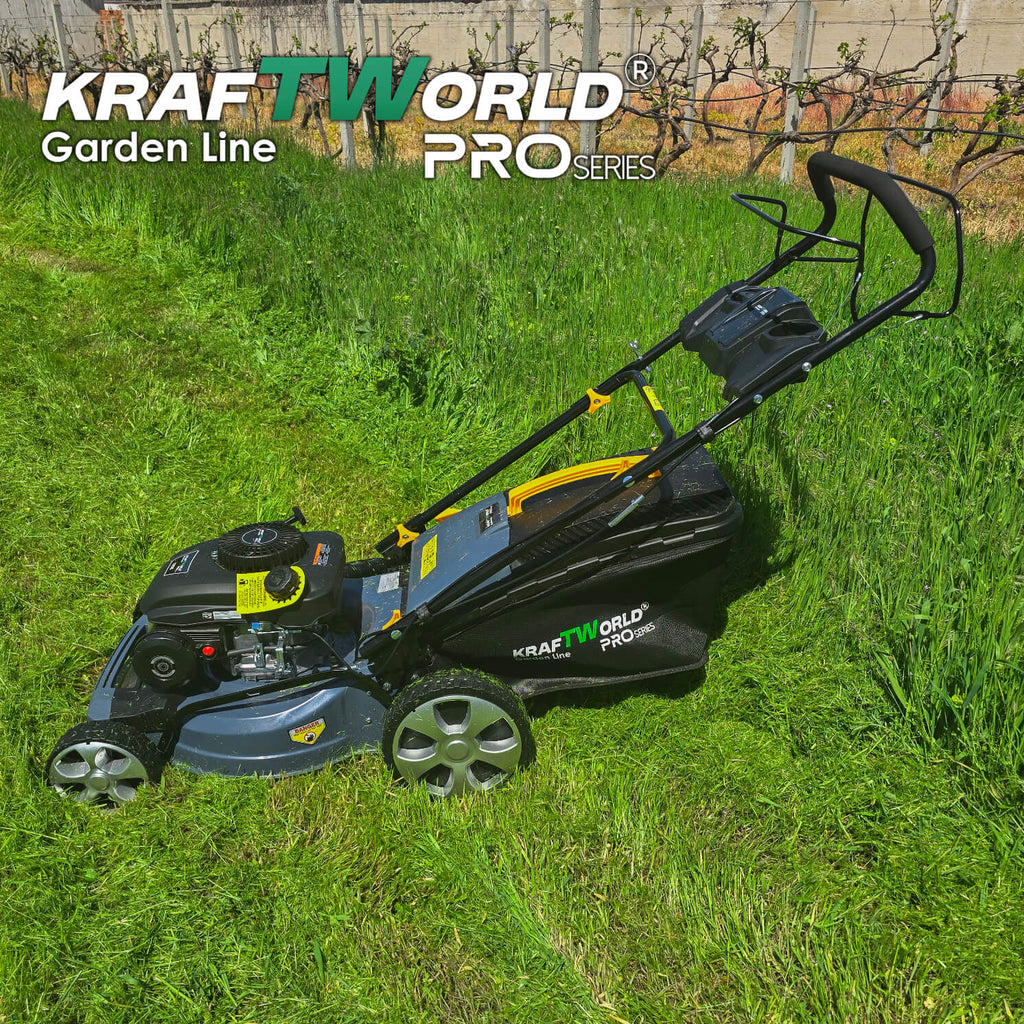 Самоходна бензинова косачка KraftWorld 5в1 с мулчиране и кош 65L – снимка 4