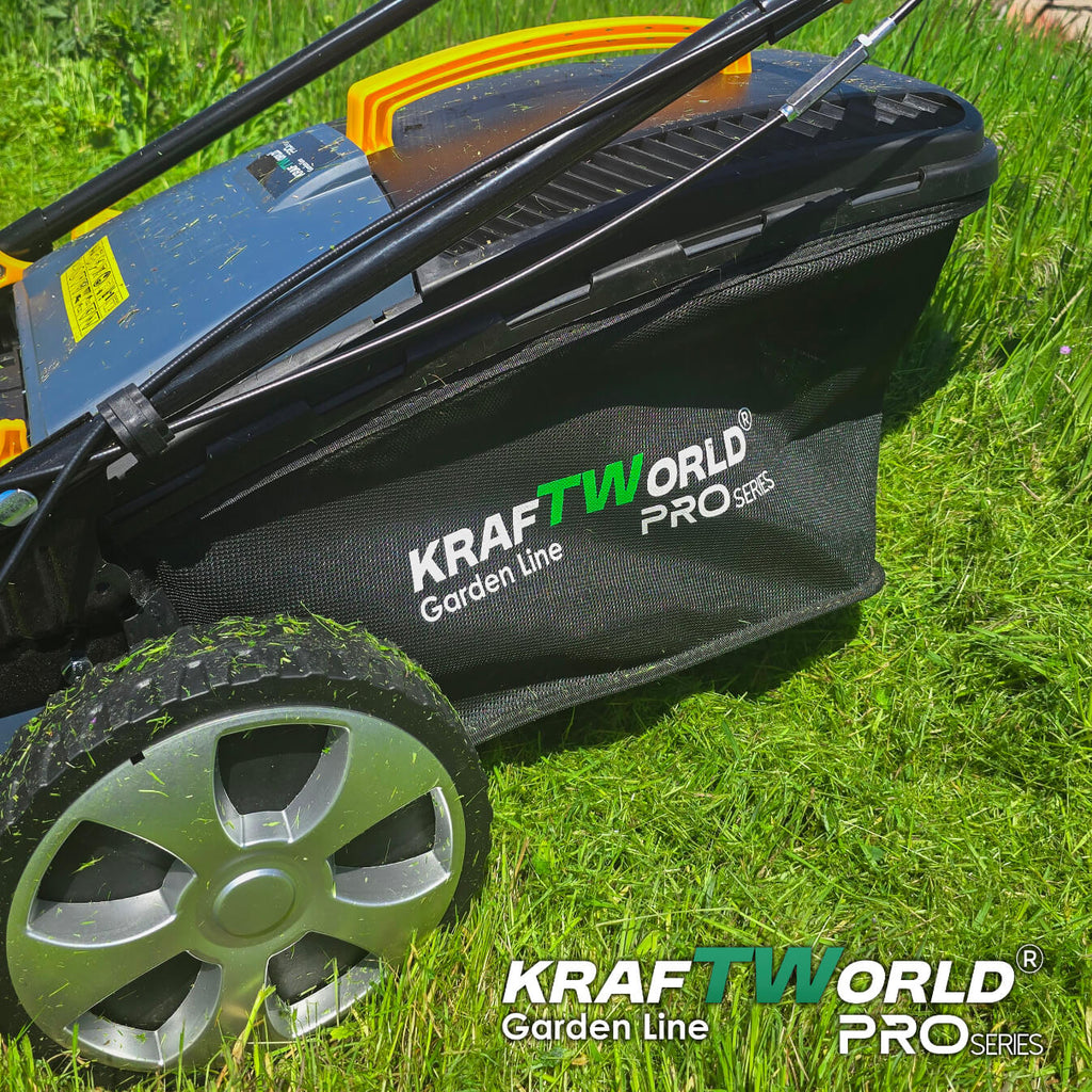 Самоходна бензинова косачка KraftWorld 5в1 с мулчиране и кош 65L – снимка 11