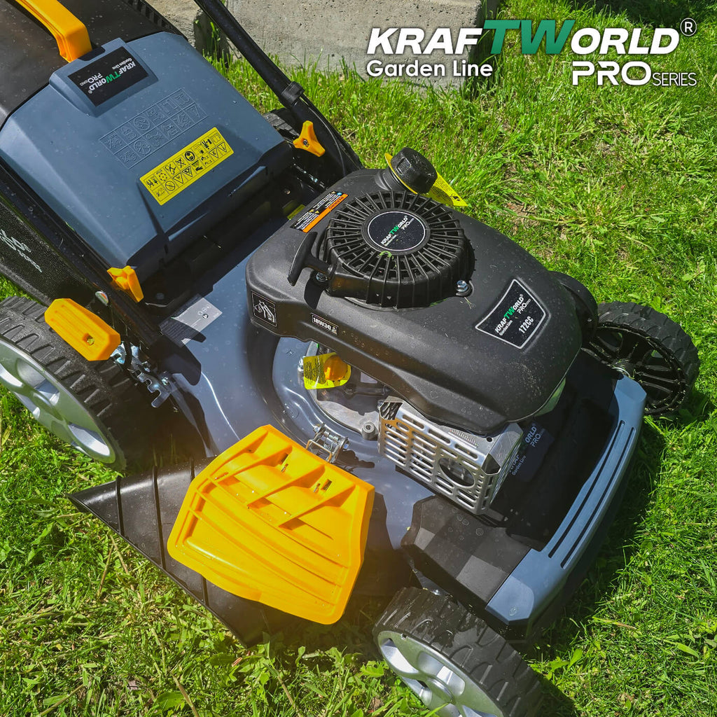 Самоходна бензинова косачка KraftWorld 5в1 с мулчиране и кош 65L – снимка 8