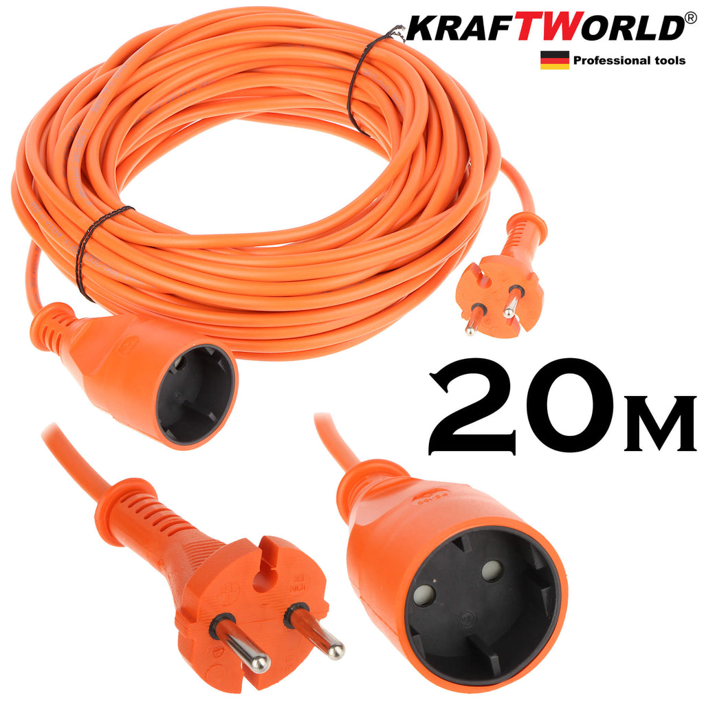 Градински Кабел Удължител 20м KraftWorld , 3x2.5, 220V 16А