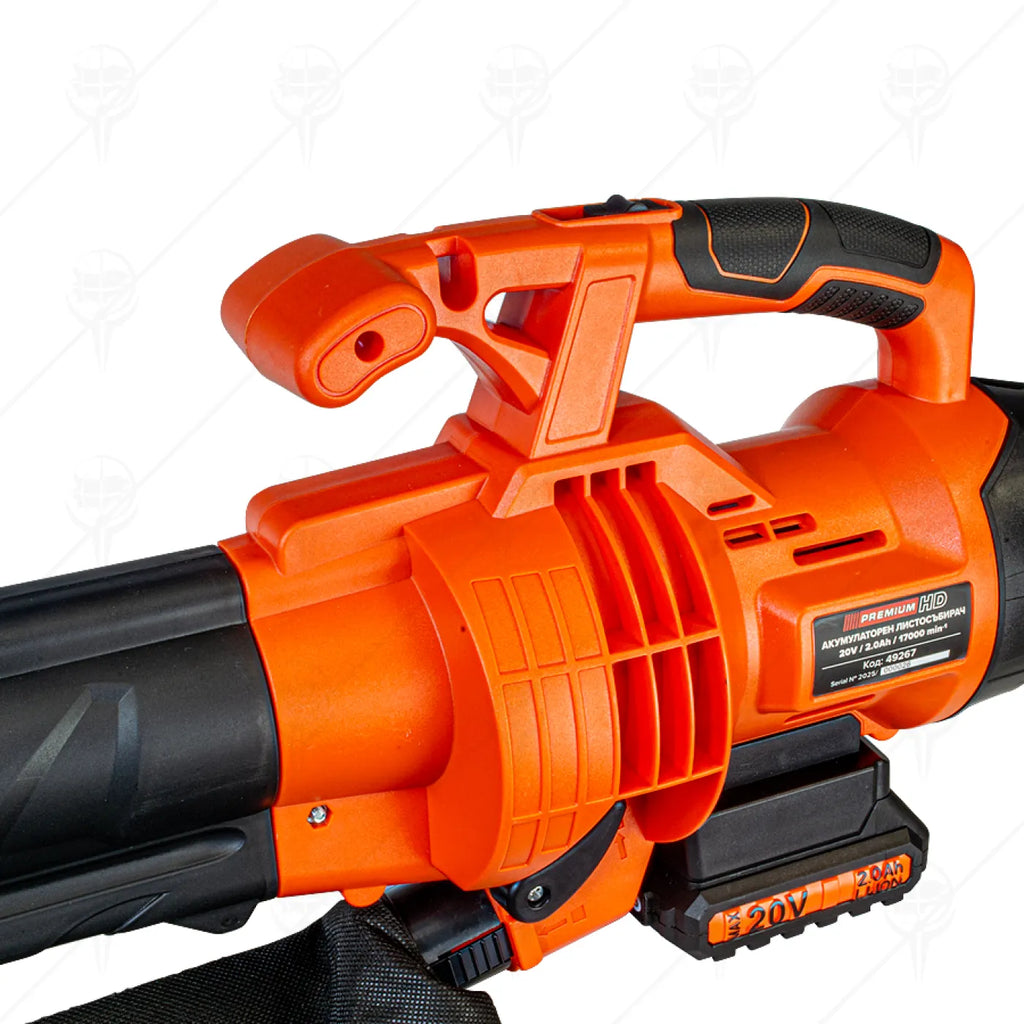АКУМУЛАТОРЕН ЛИСТОСЪБИРАЧ И ИЗДУХВАТЕЛ PREMIUM HD20 – 20V 2Ah LI-ION, 190 км/ч, 2 в 1 – снимка 2