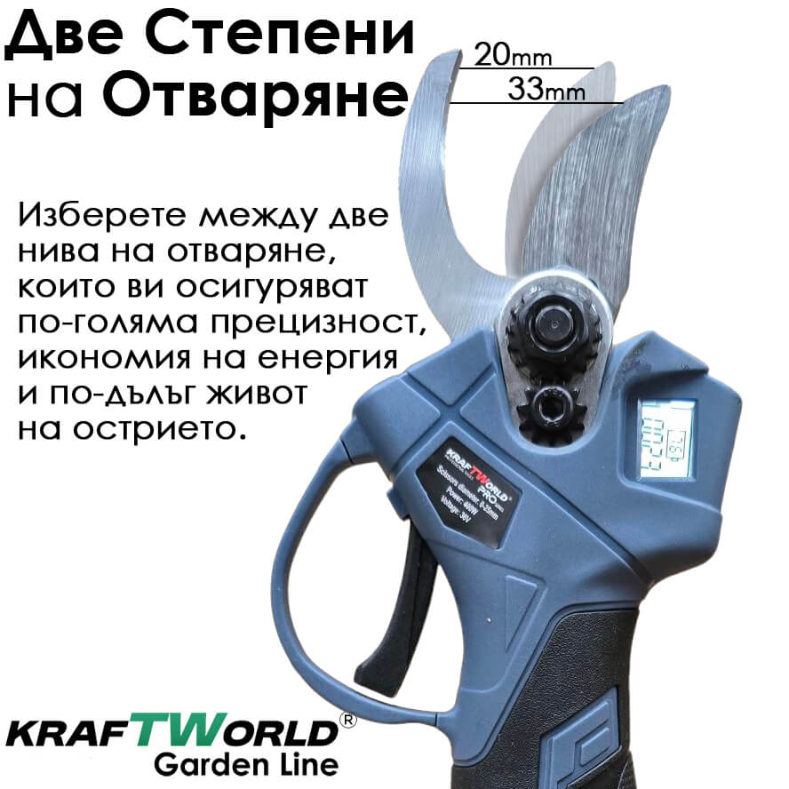 Професионален Комплект KraftWorld: Акумулаторна Лозарска Ножица + Телескопичен Прът – снимка 2