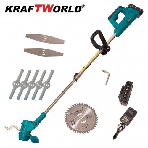 Акумулаторен тример за трева 36V 8A KraftWorld с 2бр батерия и зарядно – снимка 2
