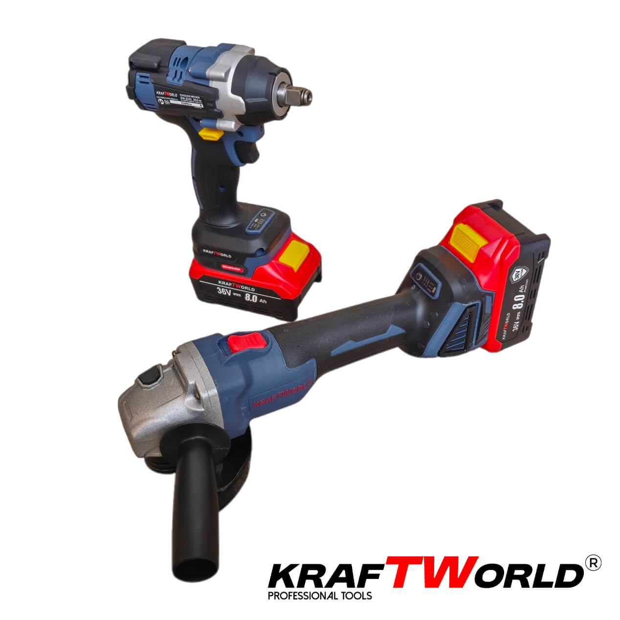 Комплект Акумулаторен Гайковерт и Ъглошлайф125мм Kraftworld – снимка 3