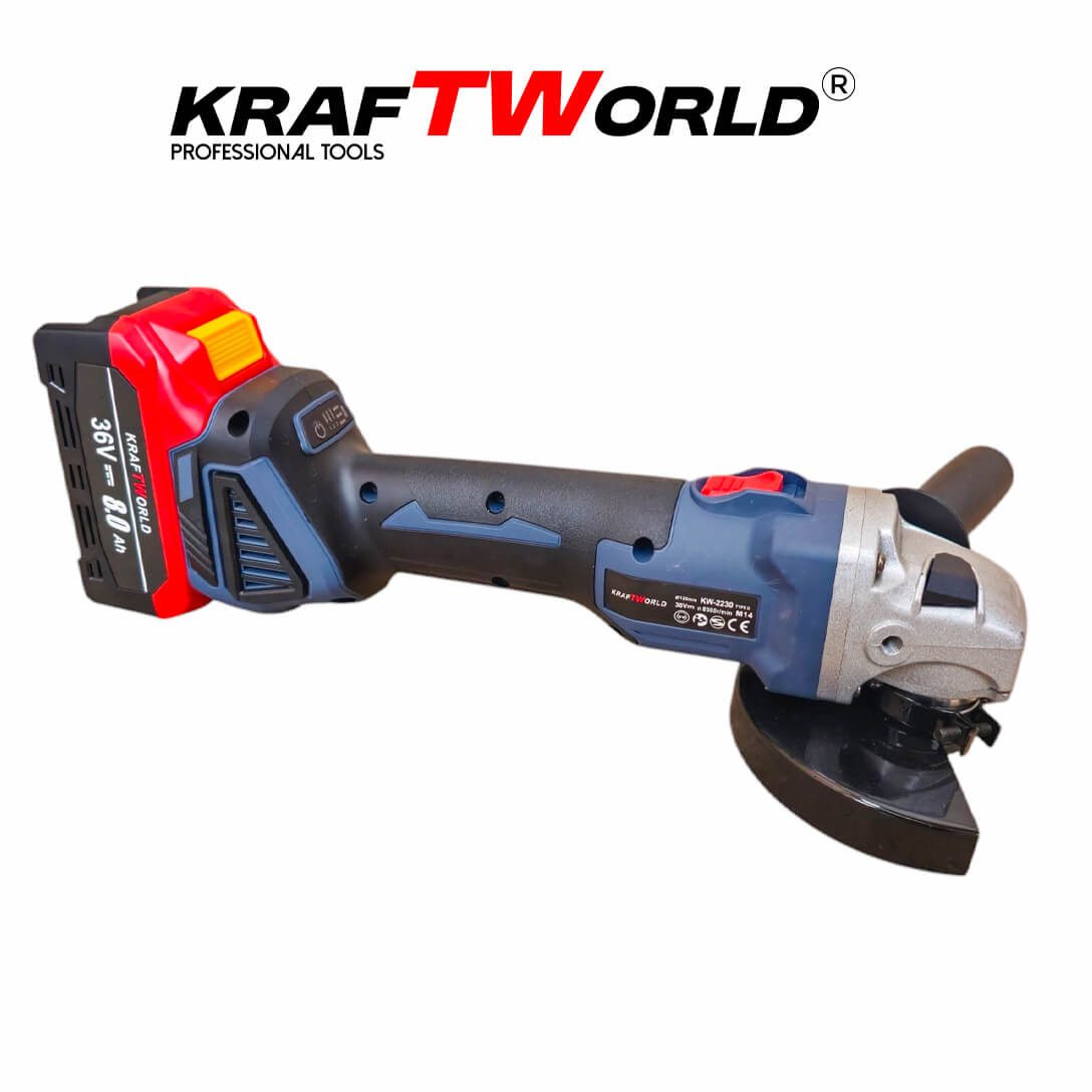 Професионален Акумулаторен Ъглошлайф Kraftworld 36V 8А – снимка 2