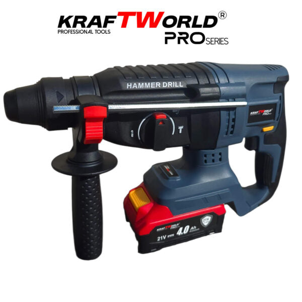 Перфоратор Kraftworld Pro Brushless – акумулаторен 21V с куфар, зарядно и 2 батерии – снимка 3
