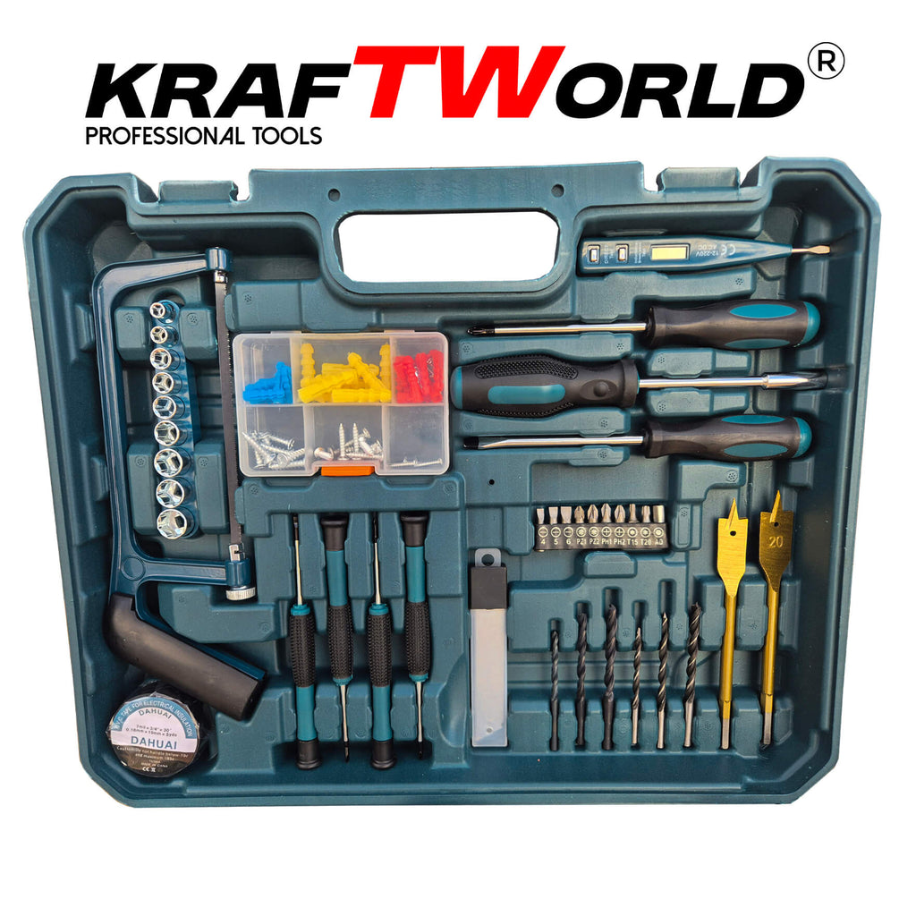Акумулаторен Безчетков Ударен Винтоверт KraftWorld 36V с 2 Батерии 8А и 111 частиКомплект Инструменти в Куфар – снимка 6