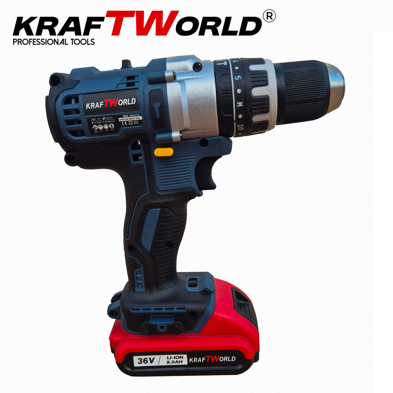 Акумулаторен Безчетков Ударен Винтоверт KraftWorld 36V с 2 Батерии 8А и 111 частиКомплект Инструменти в Куфар – снимка 4