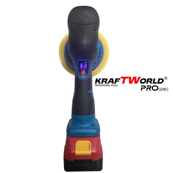 Акумулаторна ексцентрична полирмашина Ø150 мм KraftWorld 21V с 2 батерии и аксесоари – снимка 4