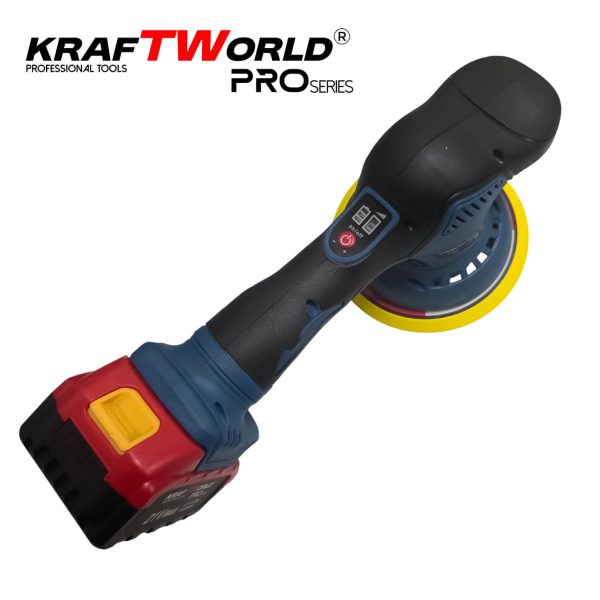 Акумулаторна ексцентрична полирмашина Ø150 мм KraftWorld 21V с 2 батерии и аксесоари – снимка 10