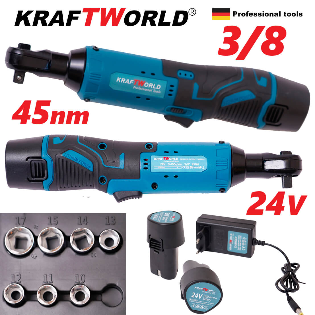 Акумулаторна Ударна Тресчотка 3/8“ 24V KRAFT WORLD