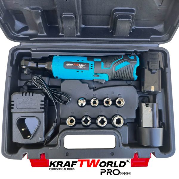 Акумулаторна ударна тресчотка 3/8″ 68Nm KraftWorld с 2 батерии12V – снимка 4