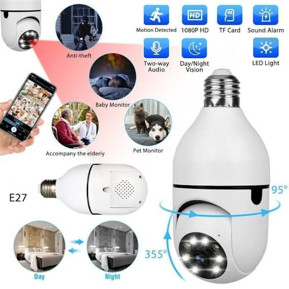 Wifi Камера - Kрушка E27 Панорамна камера в LED крушка със сензор за движение и нощно виждане – снимка 3