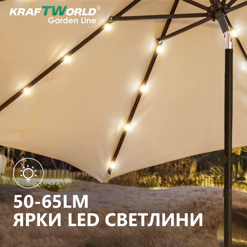Луксозен чадър за градина Monaco | Висящ модел 3×3 м | Бежов | LED осветление | KraftWorld – снимка 6