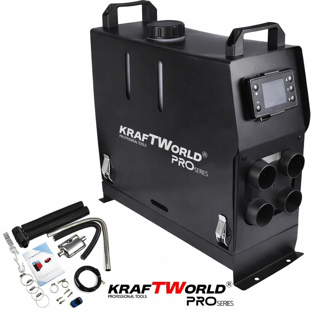Преносима дизелова печка с 4 въздуховода KraftWorld 8kW 12V – дистанционно, нисък разход – снимка 2