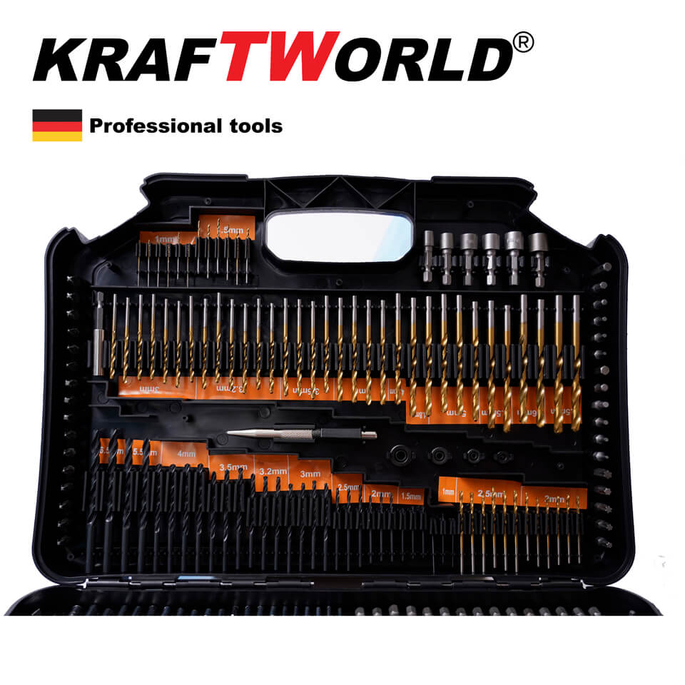 Немски Комплект битове и свредла KratWorld 246 части / бургии в куфар – снимка 3