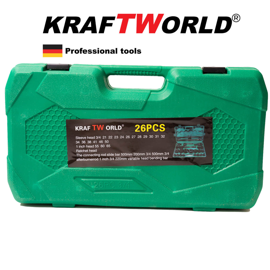 Гедоре камионджийско 26 части KraftWorld , 3/4" & 1" ,21-65mm, ударни вложки – снимка 2