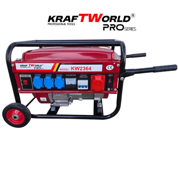 Бензинов Четиритактов генератор KraftWorld 4.5 kW с колела и дръжки – снимка 2