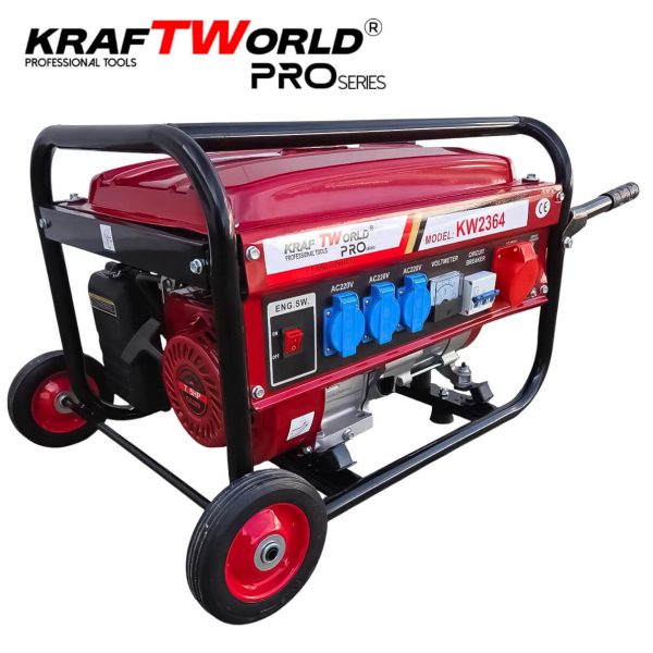Бензинов Четиритактов генератор KraftWorld 4.5 kW с колела и дръжки – снимка 3