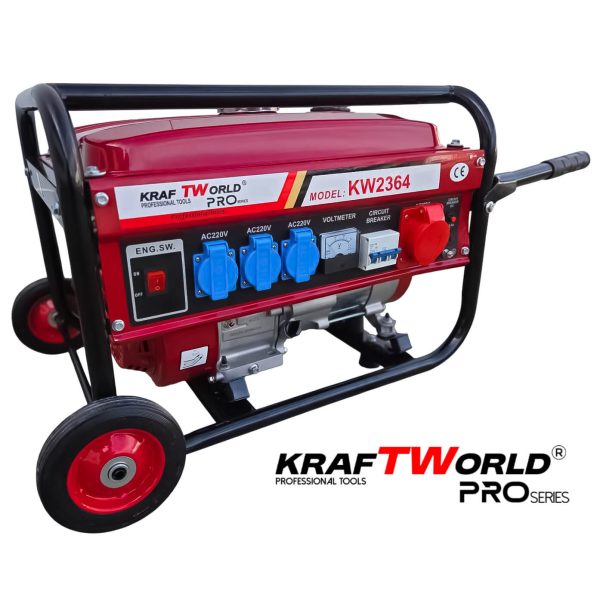 Бензинов Четиритактов генератор KraftWorld 4.5 kW с колела и дръжки – снимка 7