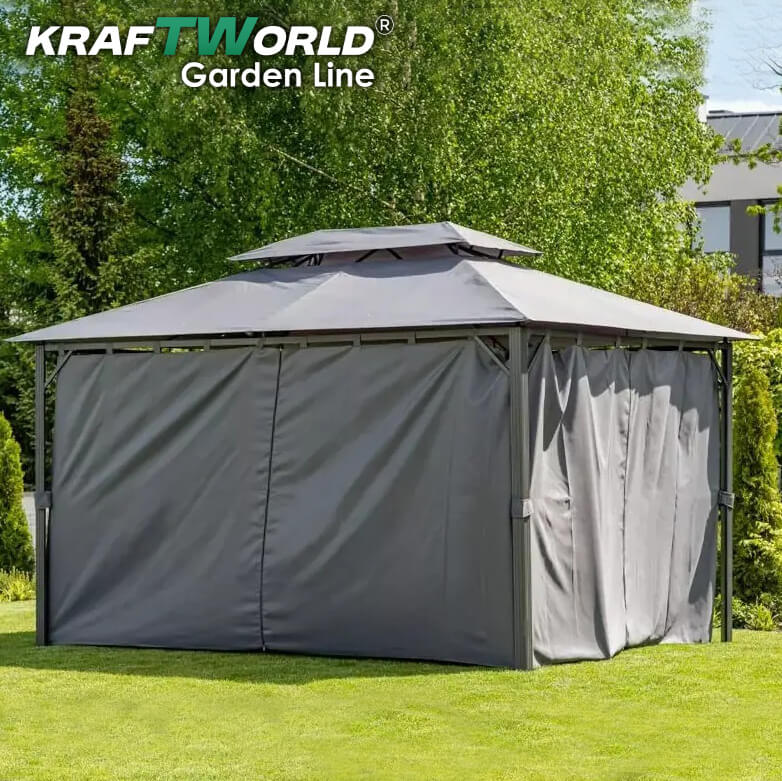 Градински шатра Palermo с мрежа против комари и завеси 3x4m KraftWorld – снимка 5