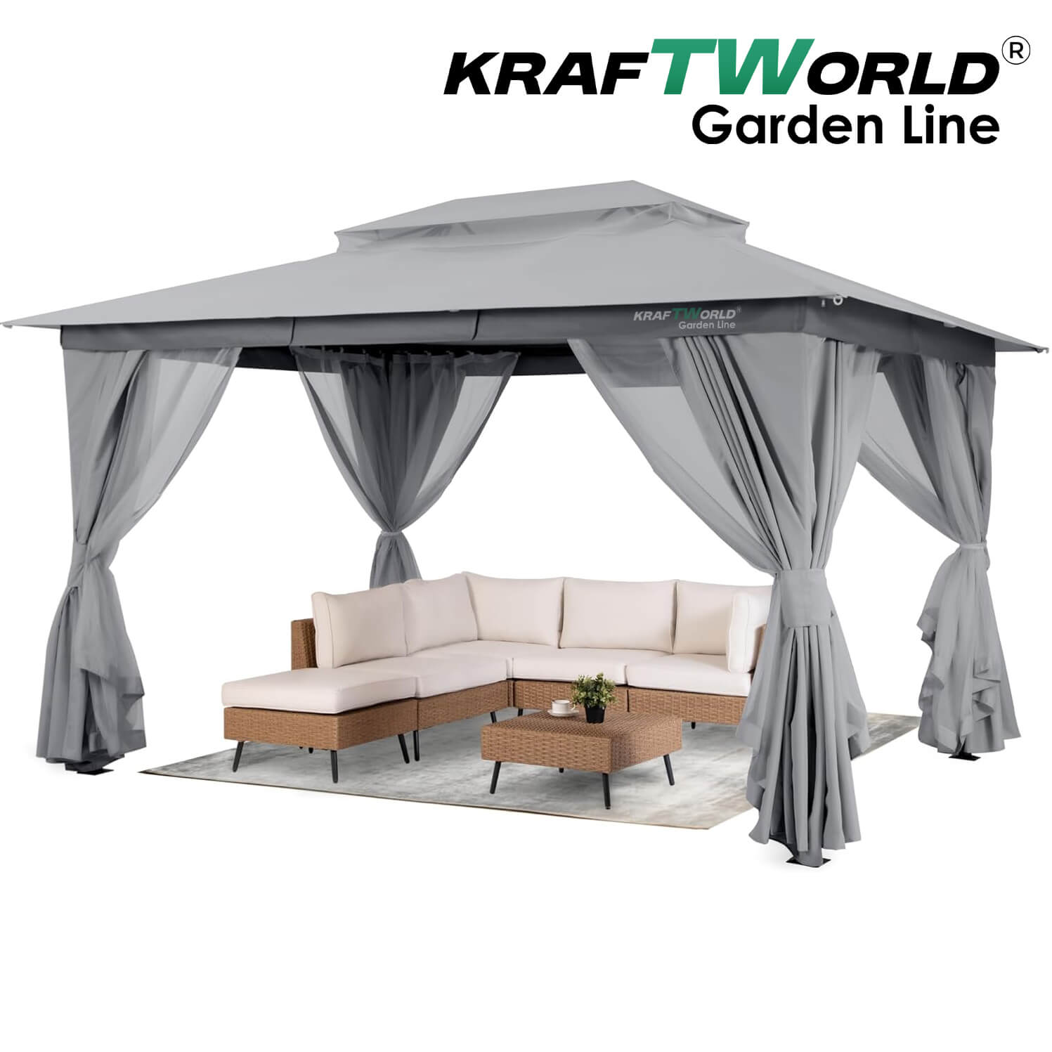 Градински шатра Palermo с мрежа против комари и завеси 3x4m KraftWorld – снимка 6