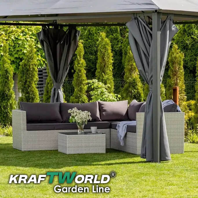 Градински шатра Palermo с мрежа против комари и завеси 3x4m KraftWorld – снимка 4