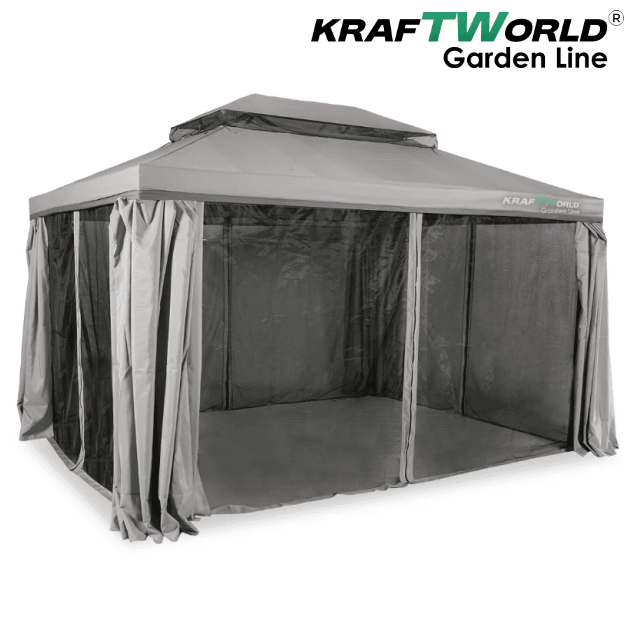Градински шатра Palermo с мрежа против комари и завеси 3x4m KraftWorld – снимка 7