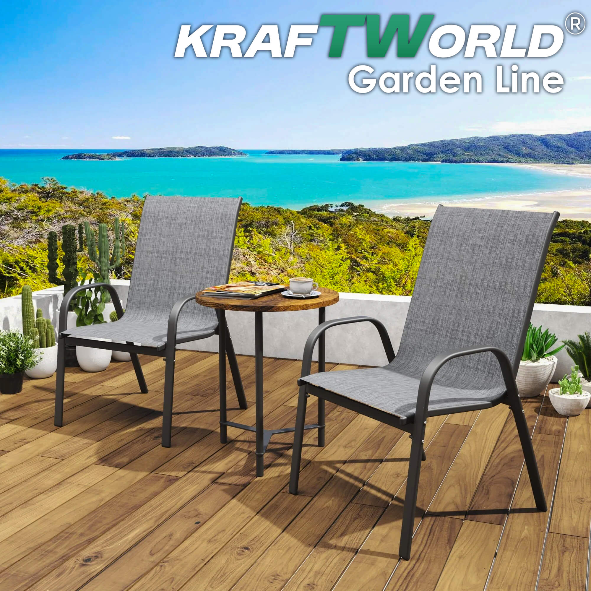 Градински Стол Capri – Kraftworld Gardenline – с Метална рамка и Дишаща материя