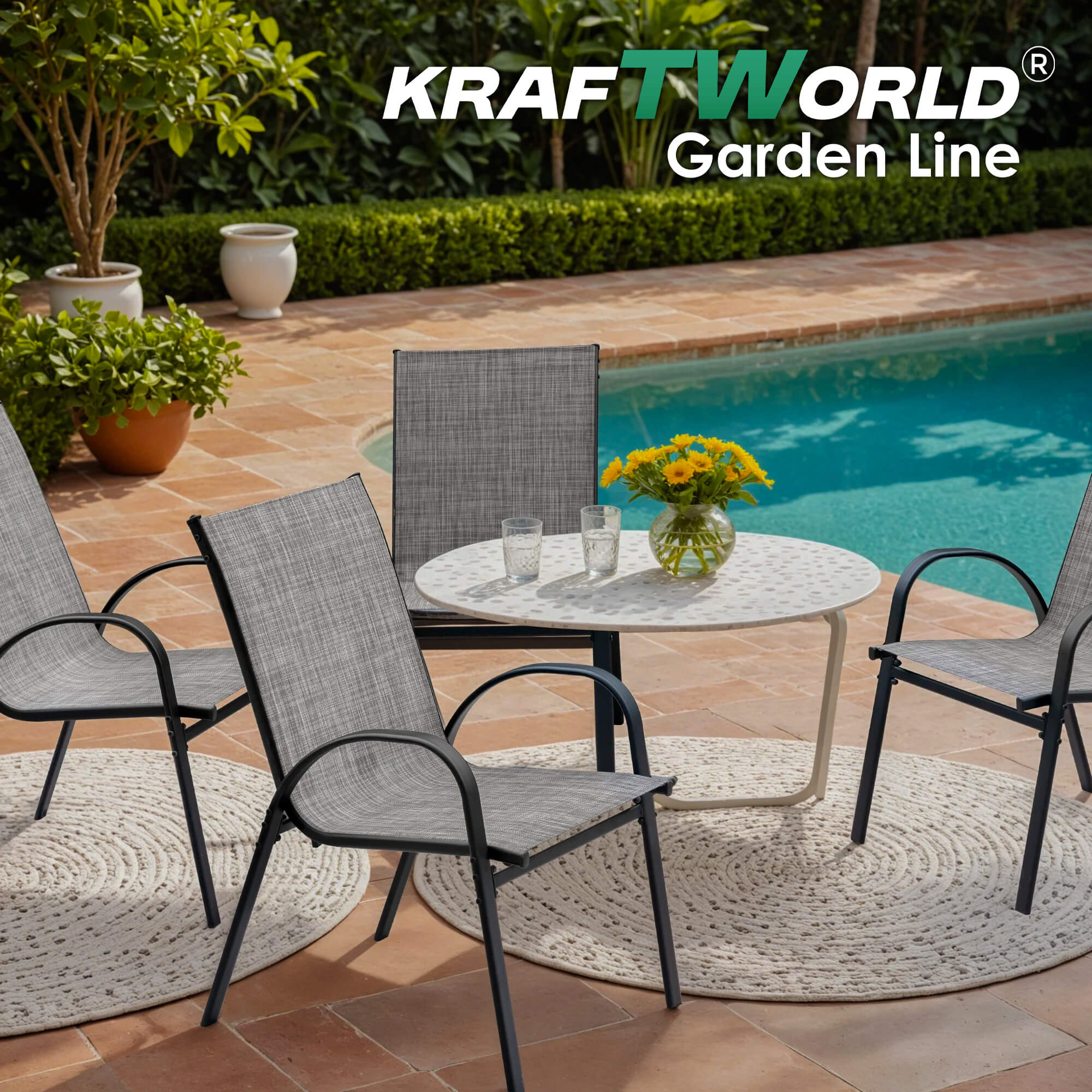 Градински Стол Capri – Kraftworld Gardenline – с Метална рамка и Дишаща материя – снимка 2