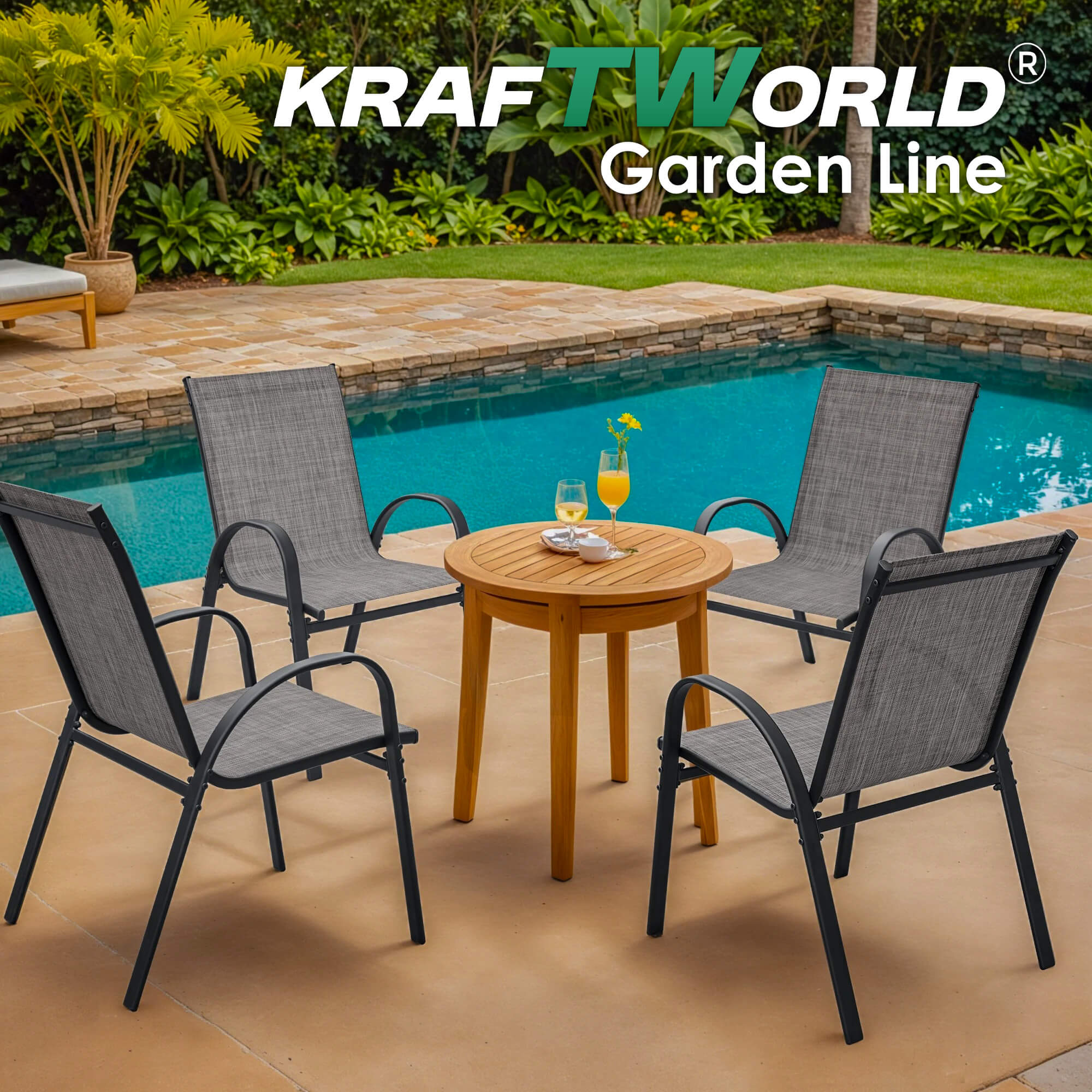 Градински Стол Capri – Kraftworld Gardenline – с Метална рамка и Дишаща материя – снимка 4