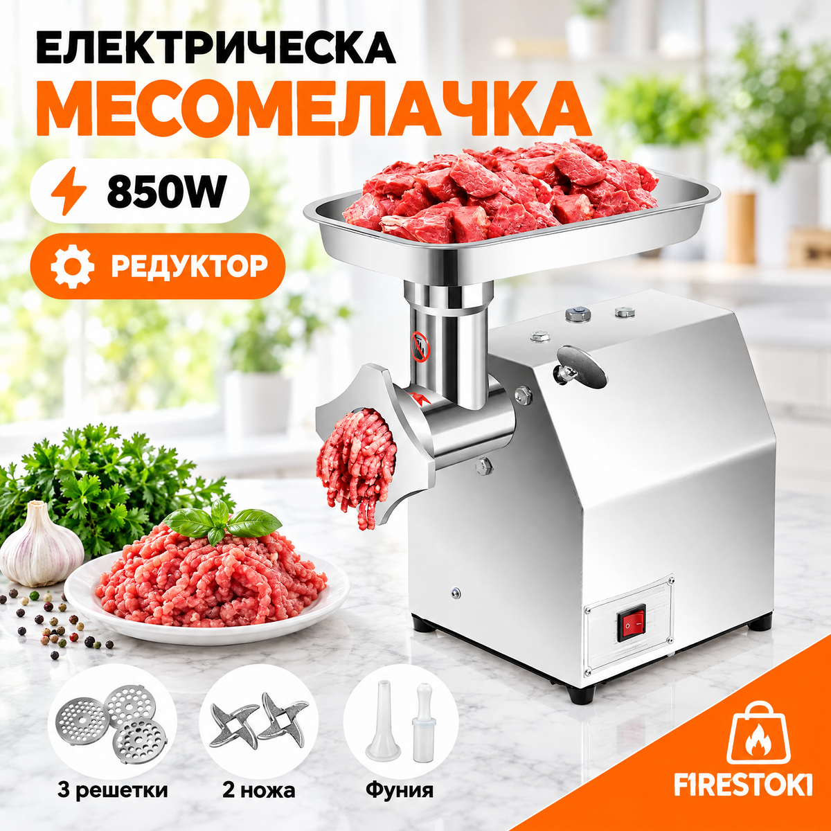 Електрическа месомелачка с редуктор 850W