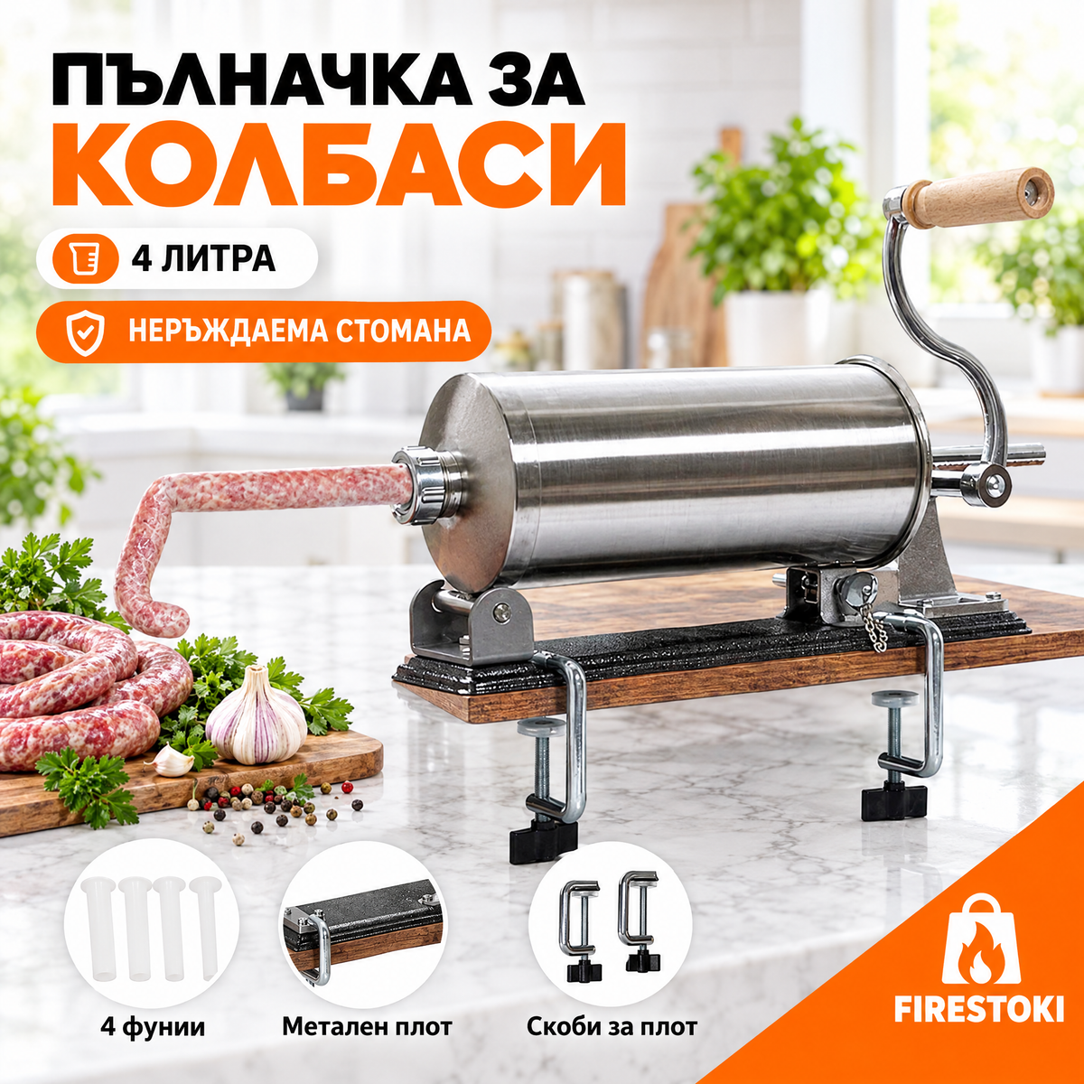 Пълначка за колбаси с метален плот 4 л