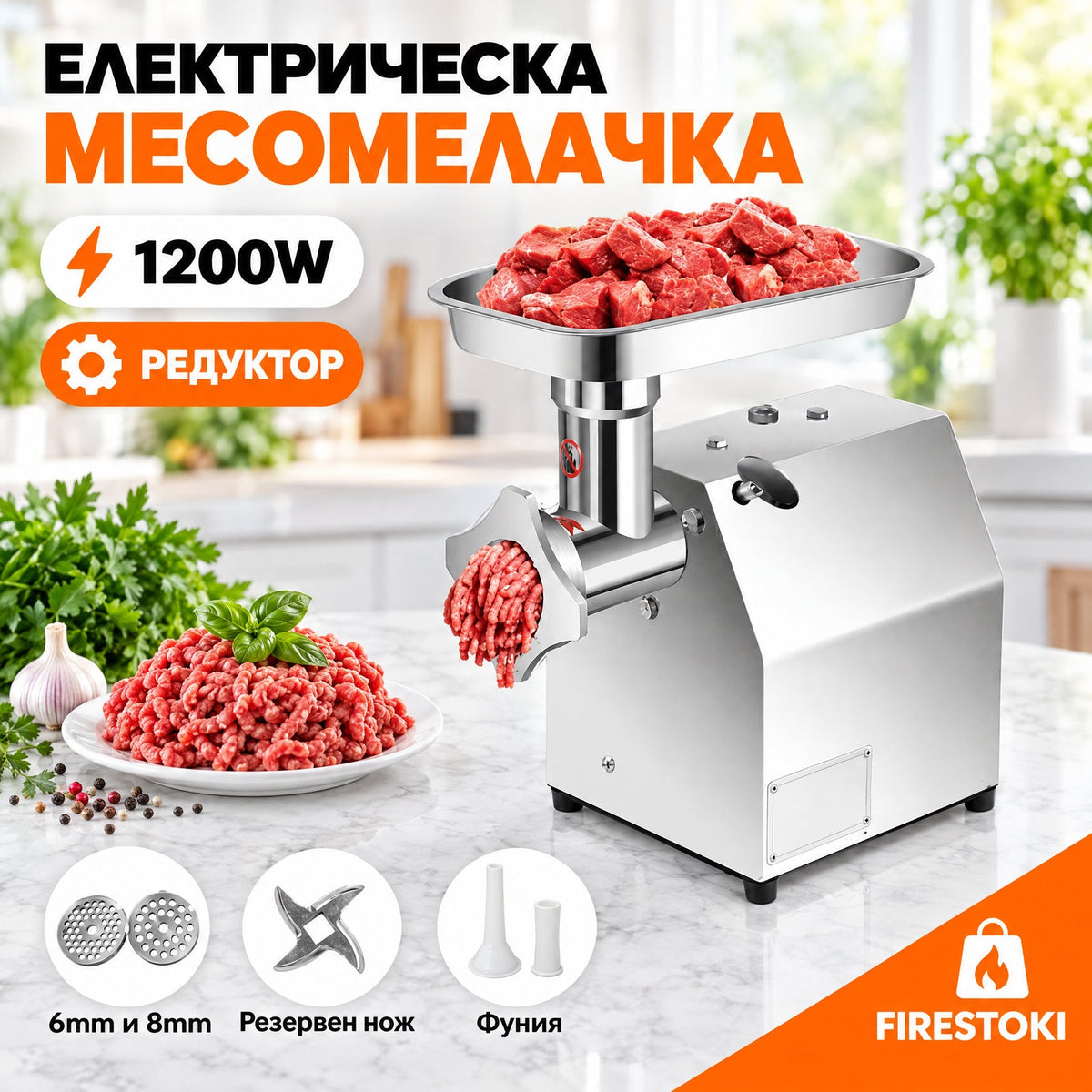 Електрическа месомелачка с редуктор 1200W