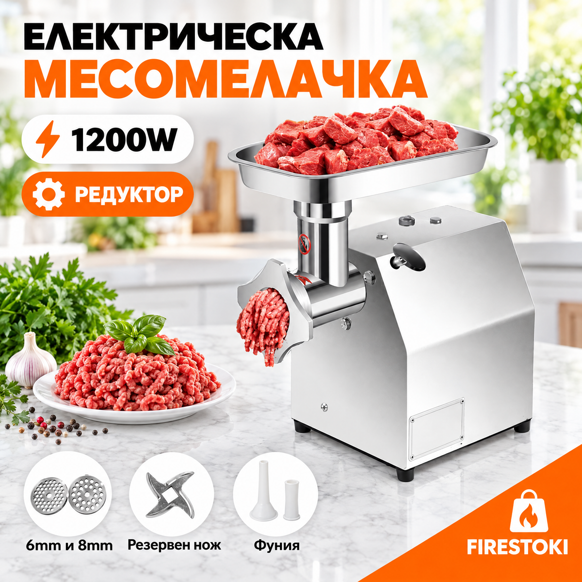 Електрическа месомелачка с редуктор 1200W