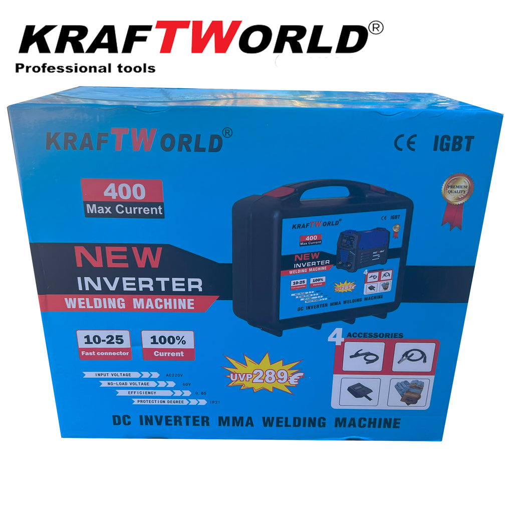 Инверторен Електрожен 400А KraftWorld + Соларна Маска – с Дисплей, Куфар, Кабели, Маска, Чукче – снимка 3