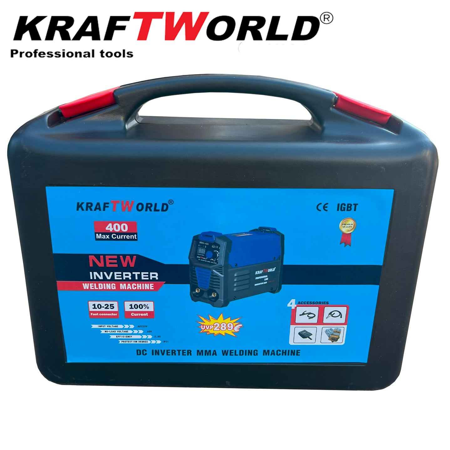 Инверторен Електрожен 400А KraftWorld + Соларна Маска – с Дисплей, Куфар, Кабели, Маска, Чукче – снимка 4
