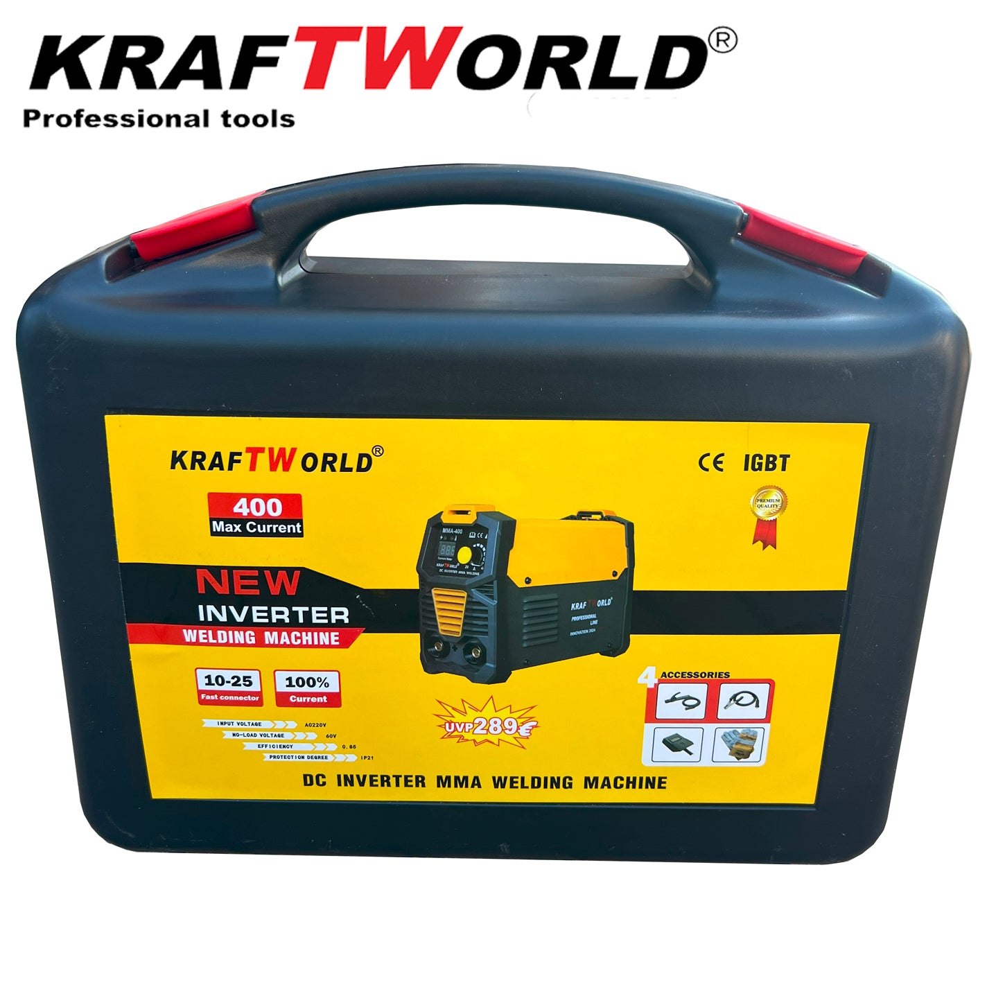 Инверторен Електрожен 400А KraftWorld + Соларни Очила - с Дисплей, Куфар, Кабели, Маска, Чукче – снимка 5