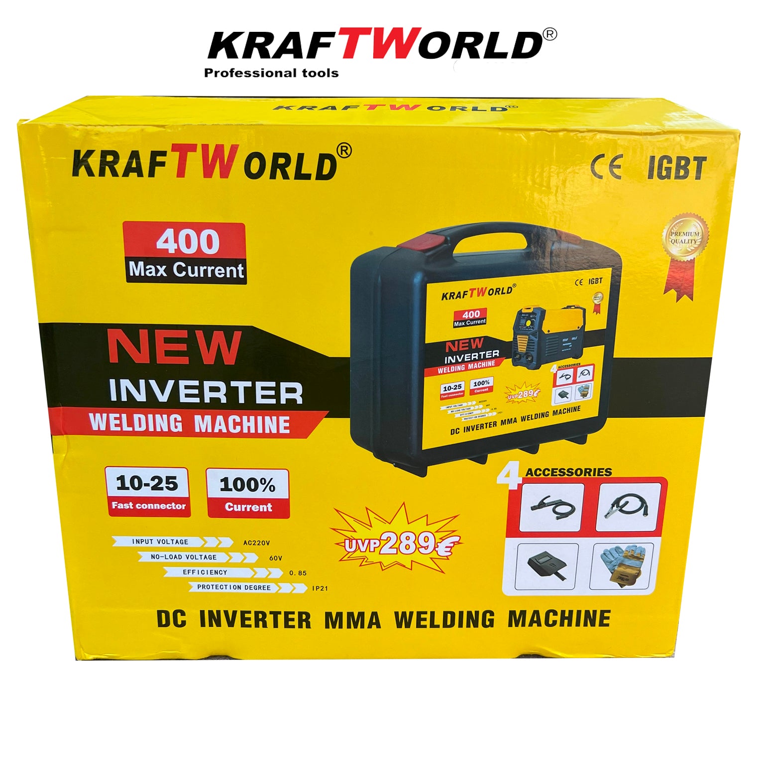 Инверторен Електрожен 400А KraftWorld + Соларна Маска - с Дисплей, Куфар, Кабели, Маска, Чукче – снимка 7