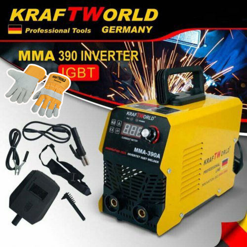 Инверторен Електрожен 390А + Ръкавици и Маска KRAFTWORLD