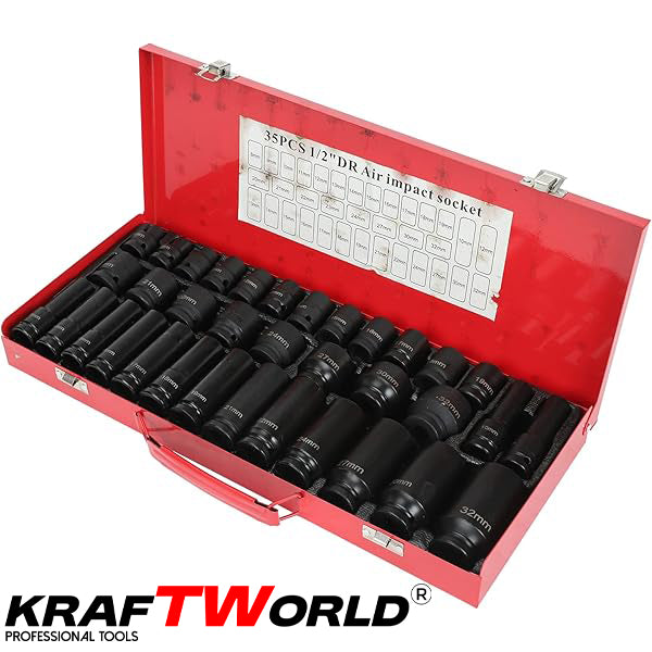 Комплект ударни вложки 35 части KraftWorld – 1/2″, 8–32 мм, шестостенни – снимка 3