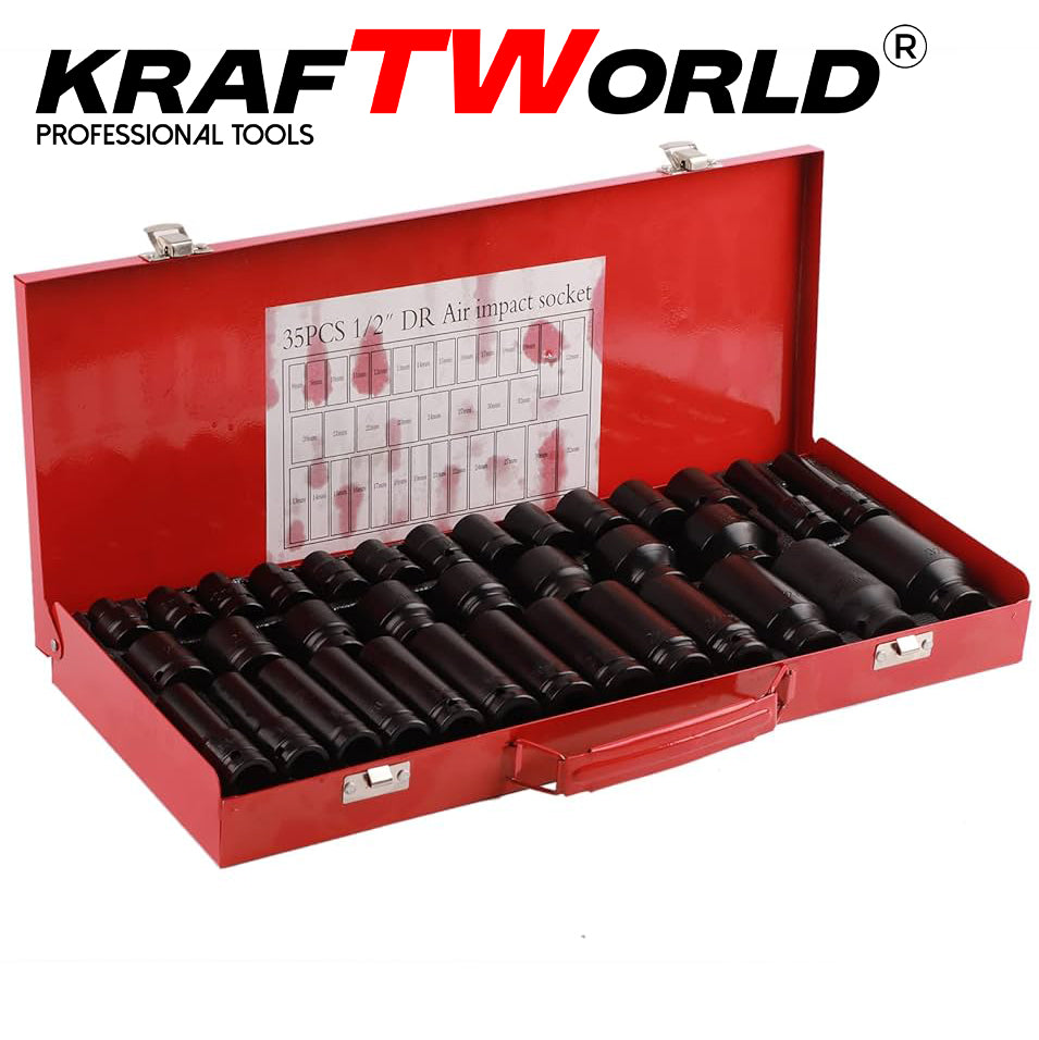 Комплект ударни вложки 35 части KraftWorld – 1/2″, 8–32 мм, шестостенни – снимка 4