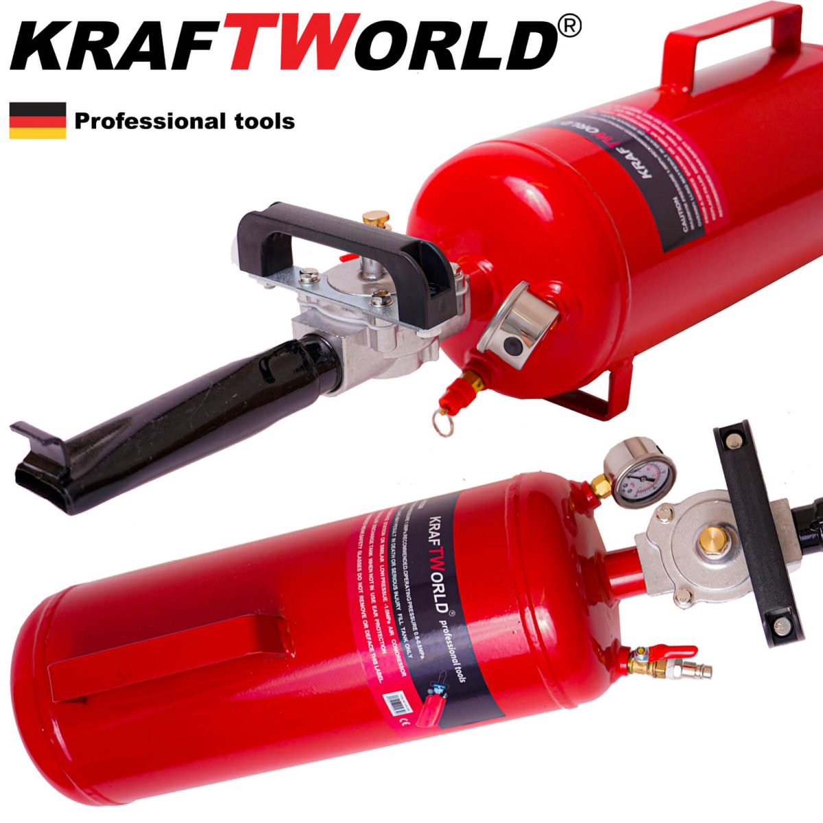 Компресор тип Бутилка за Шоково Помпане на Гуми 9л. KRAFT WORLD