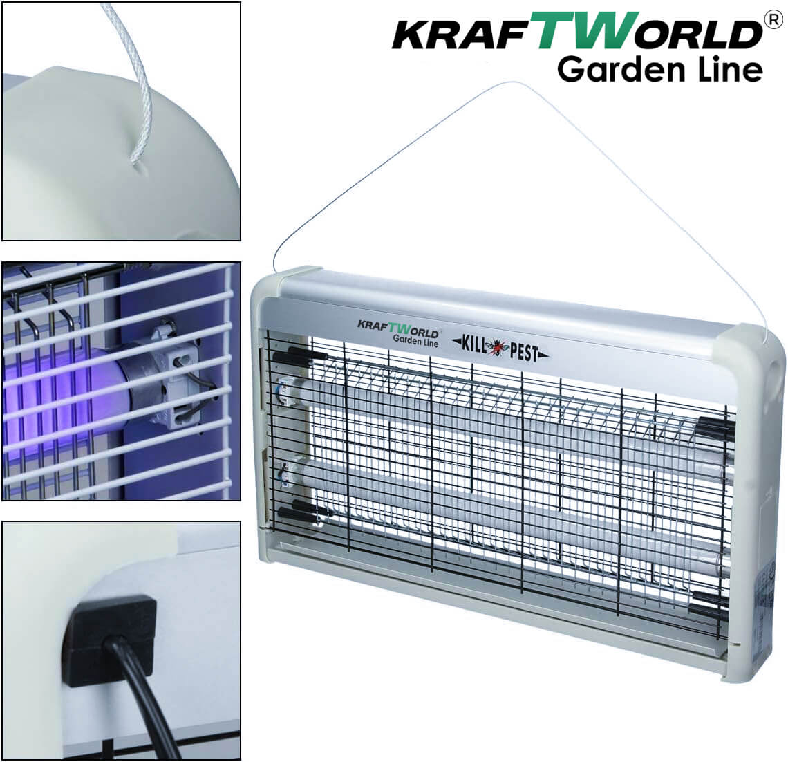 UV Лампа против насекоми KraftWorld 2x30W – Защита от комари до 80 м² – снимка 3
